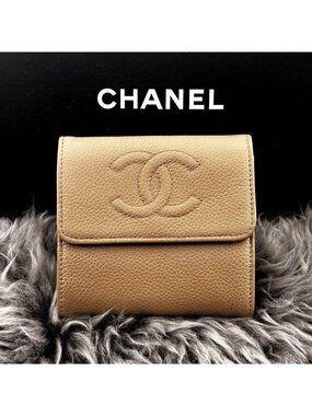 Chanel Wallet Coco Stitch Caviar Leather Hook Trifold